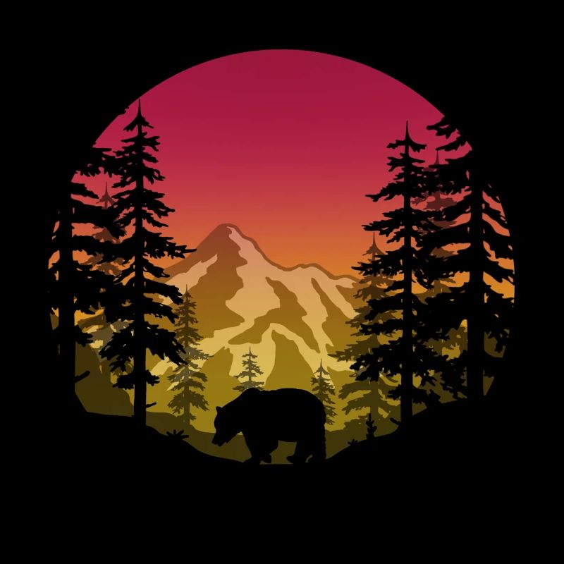 Ours dans la forêt (rond / rose-jaune)