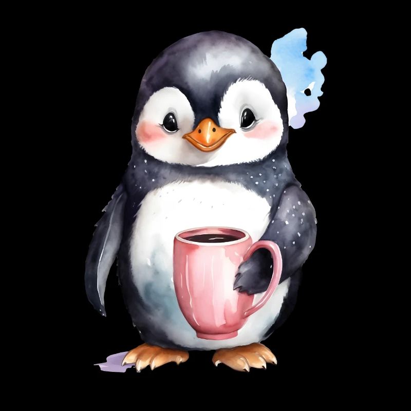 Pinguin mit Kaffee -Aquarellstil