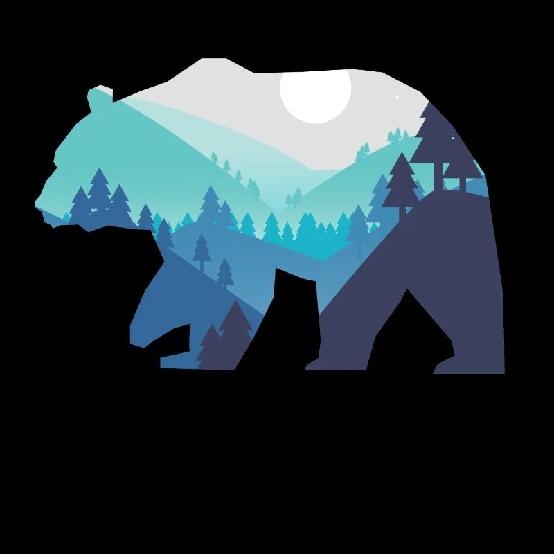 Bear Silhouette Mountains Horizon Moon Gift