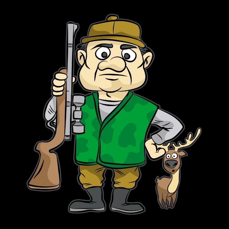 Jäger mit Reh Hirsch Jagd Gewehr Comic Cartoon