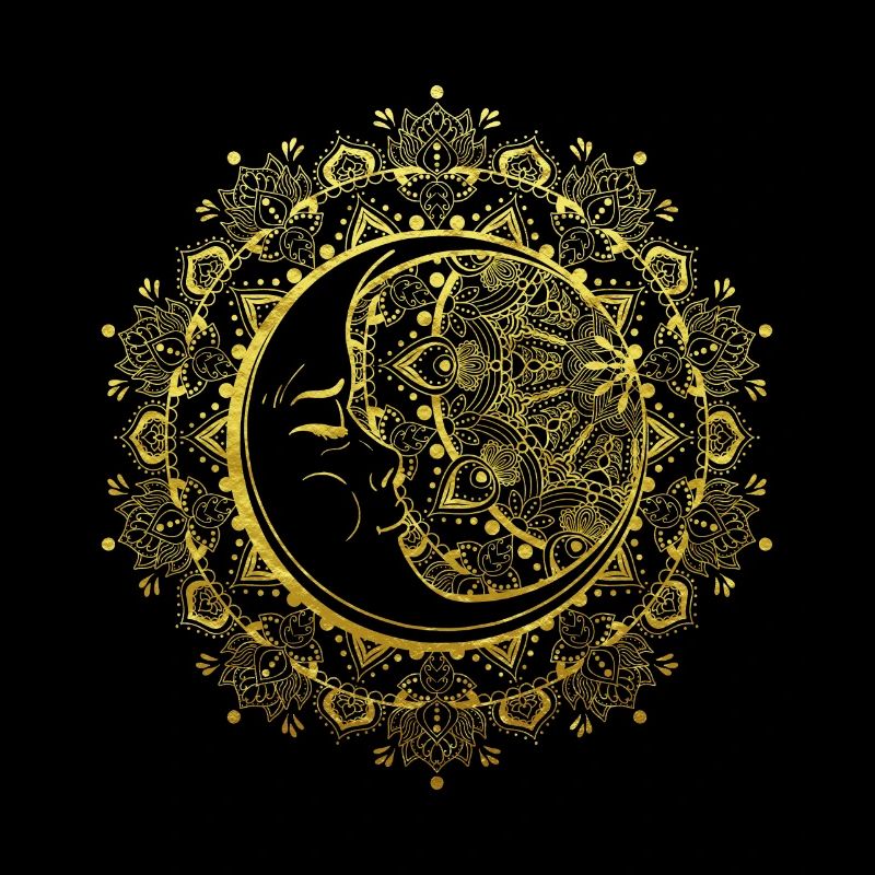 Mandala de lune en or bouddhiste indien
