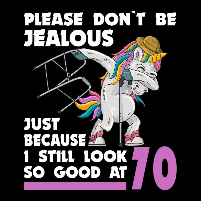 70e anniversaire 70 ans licorne avec bâton de déambulateur