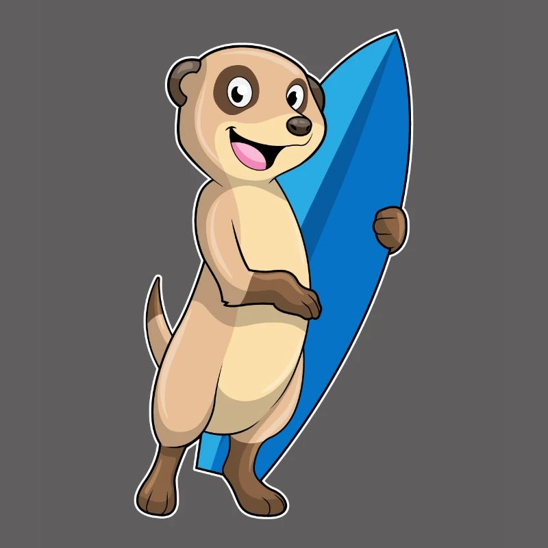 Erdmännchen als Surfer mit Surfbrett