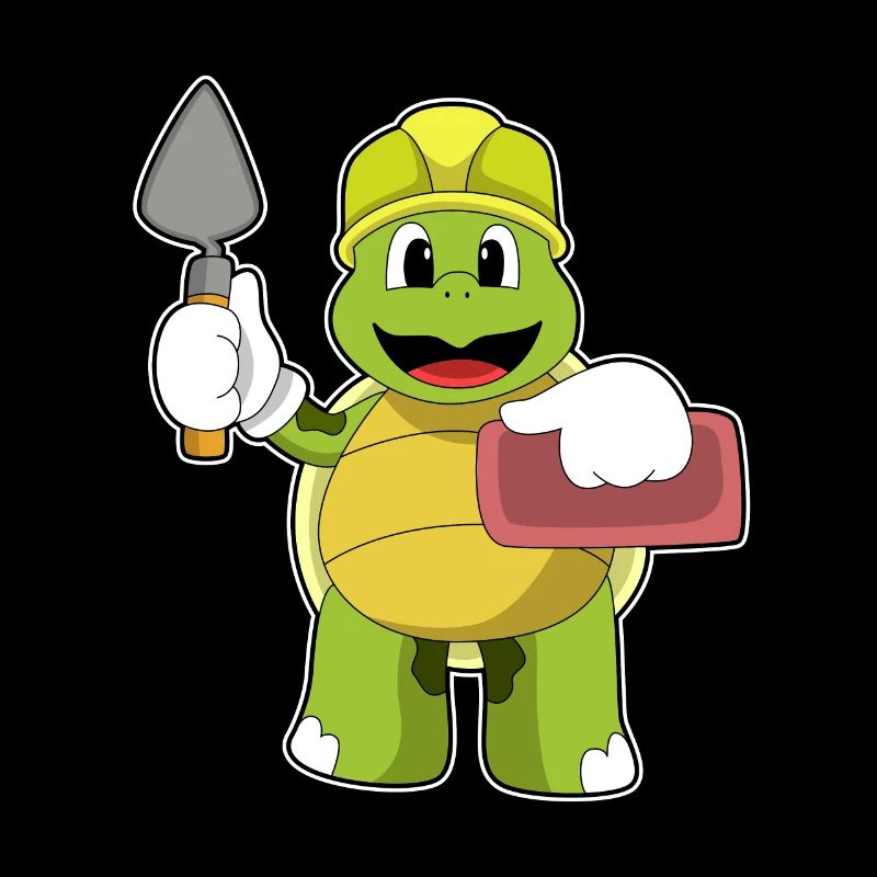 Turtle as a mason with stone