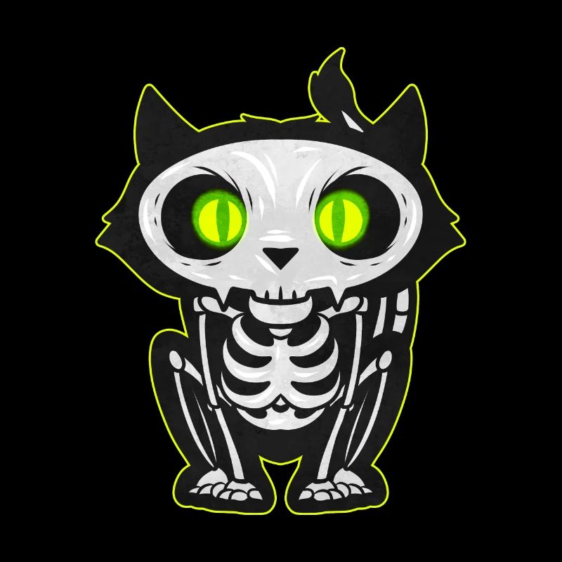 Squelette de chat effrayant avec des yeux brillants pour Halloween