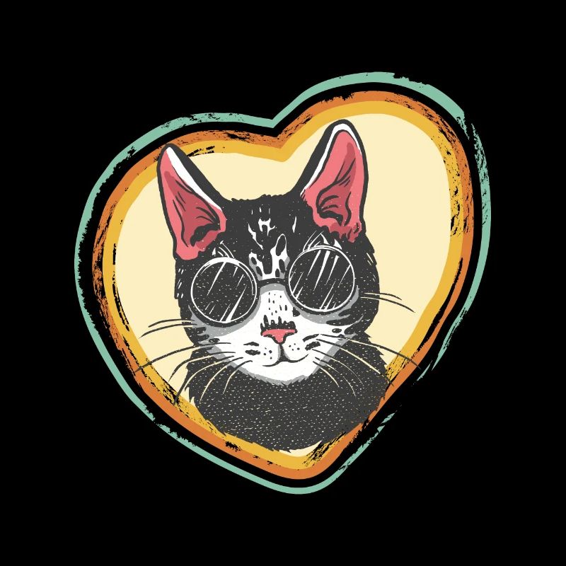 Herz Retro mit Cool Cat Tomcat Bengalkatze Love Ca