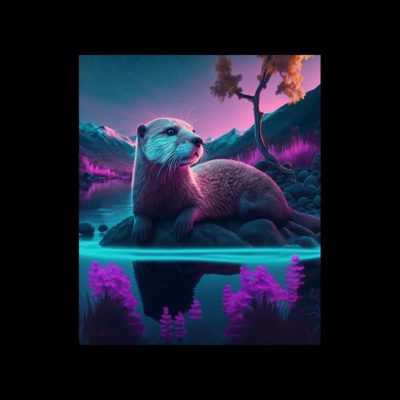 Cool Sea Otter Design Synthwave Wandering Otter