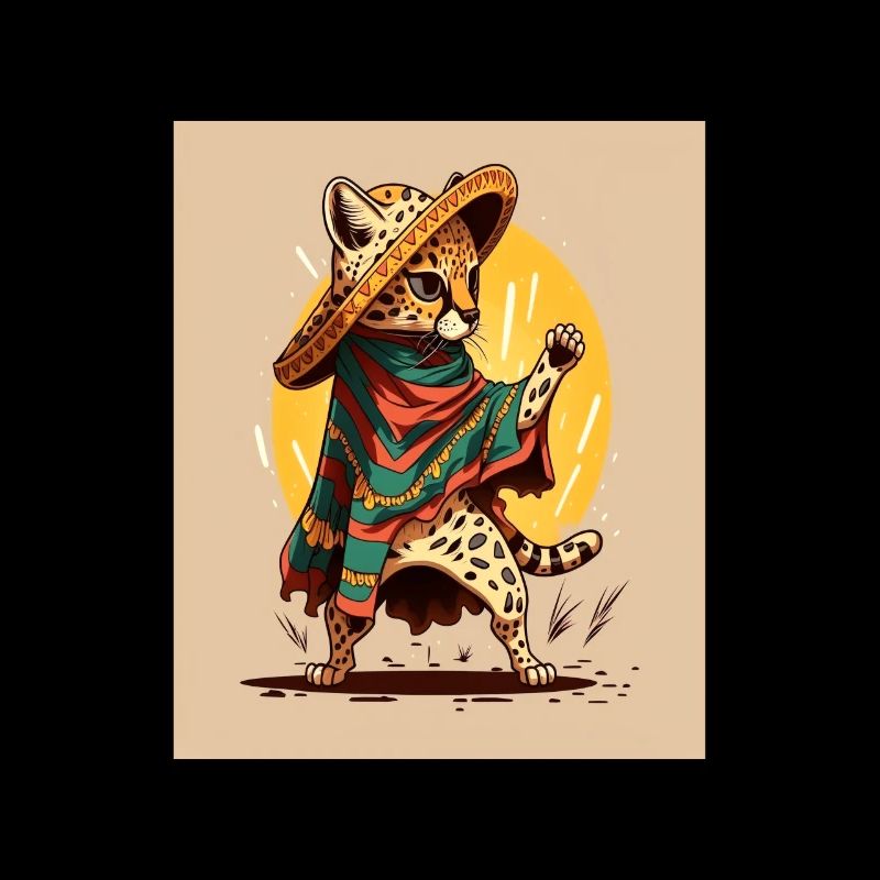 Ocelot Wearing Sombrero Kawaii Dabbing Ocelot