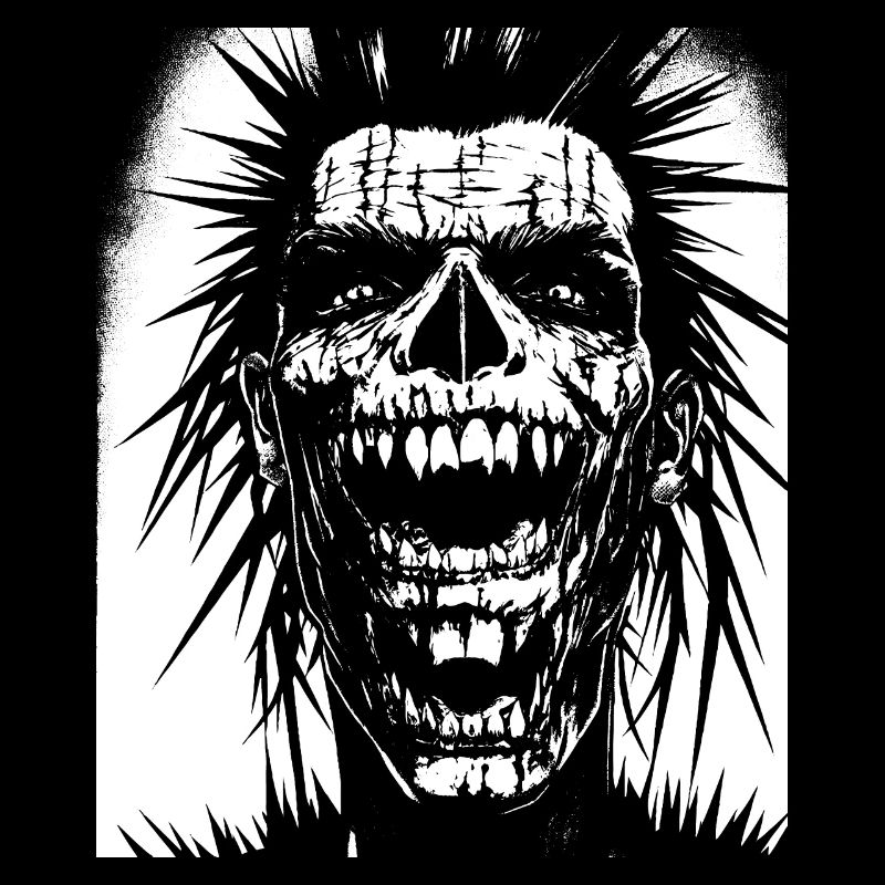 Crâne de fan de punkrock avec Mohawk Crazy Antisocial P