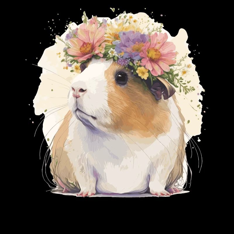 Aquarelle Cochon d’Inde Fleur Couronne Floral Boho Aes