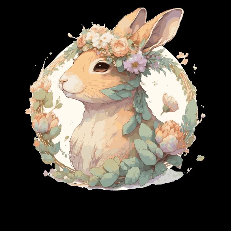 Mignon Aquarelle Fleur Lapin Chinois Zodiaque Anima