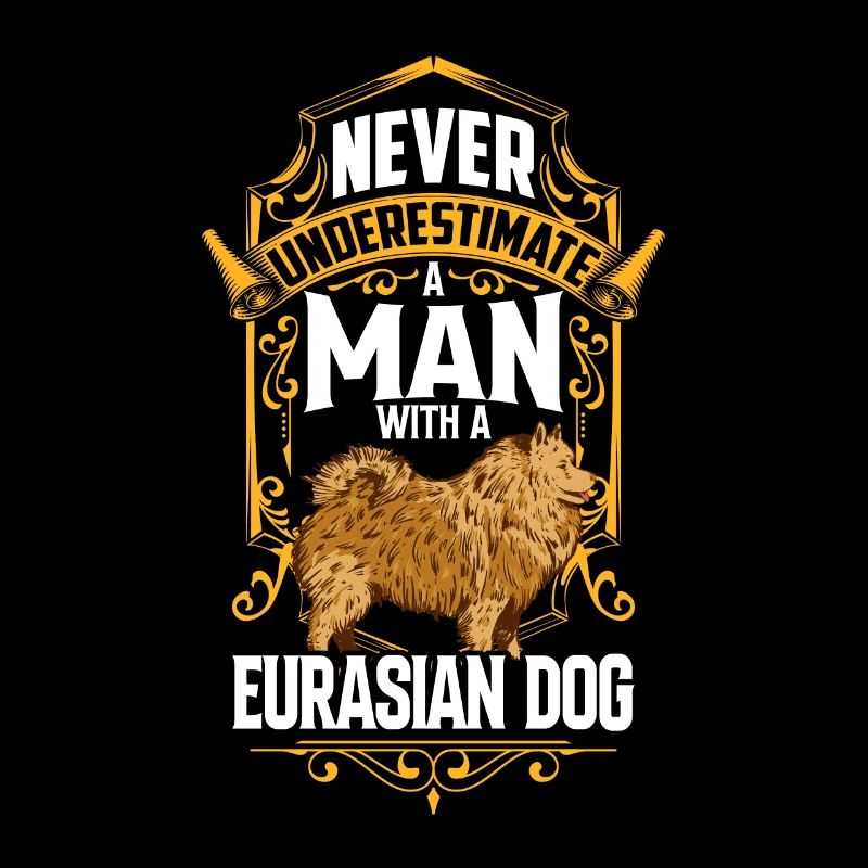 Mann mit Eurasier Eurasian Spitz