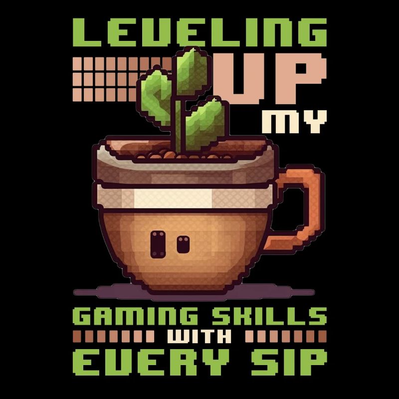 Leveling Up My Gaming Skill Coffee Pixel Art Funny