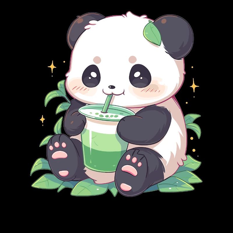 Kawaii Panda boit Boba Bubble Tea Chibi