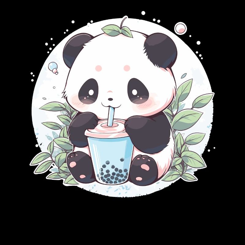 Kawaii Panda boit Boba Bubble Tea Chibi