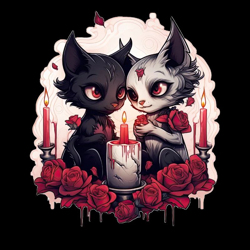 Cute Couple Cat Romantic Valentines Pastel Goth