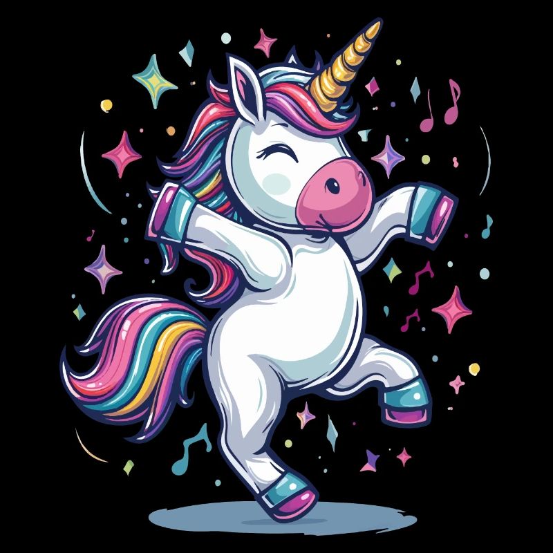 Ein Cartoon-Einhorn steppt