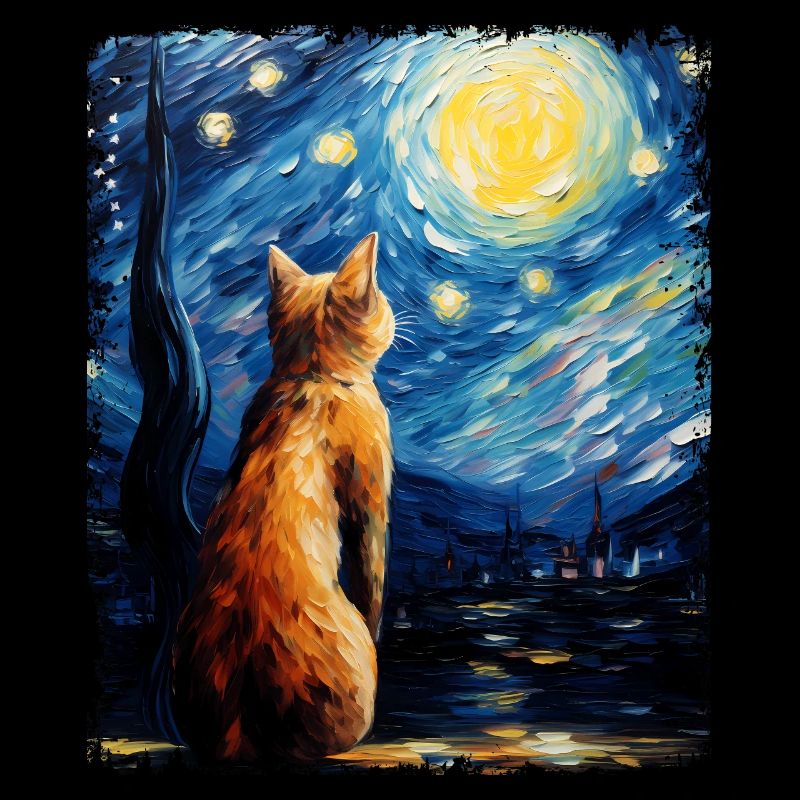 Abessinier Orange Katze Sternennacht Gemälde