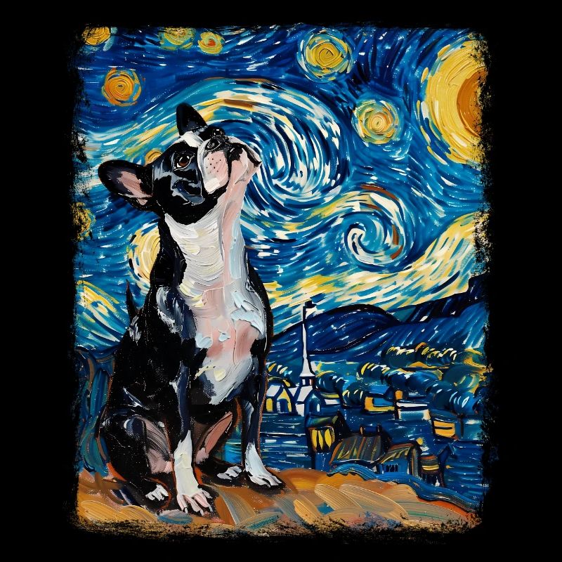 Boston Terrier Hund Sternennacht Gemälde