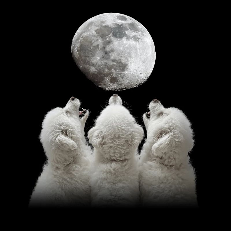 Bichon Frise Dog Howling Moon