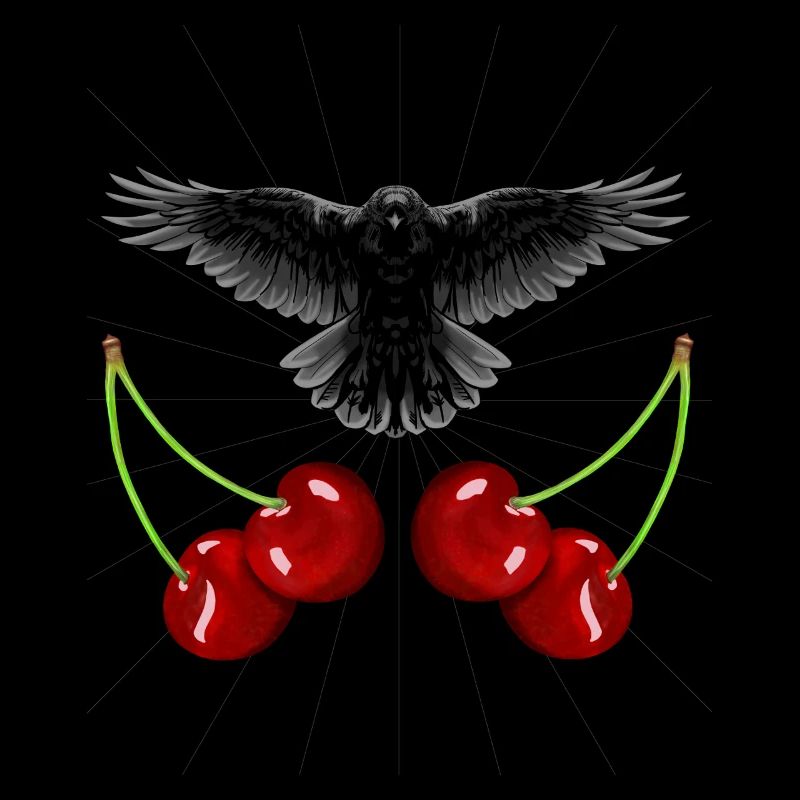 Rockabilly Retro Raven Crow Raven Cherries