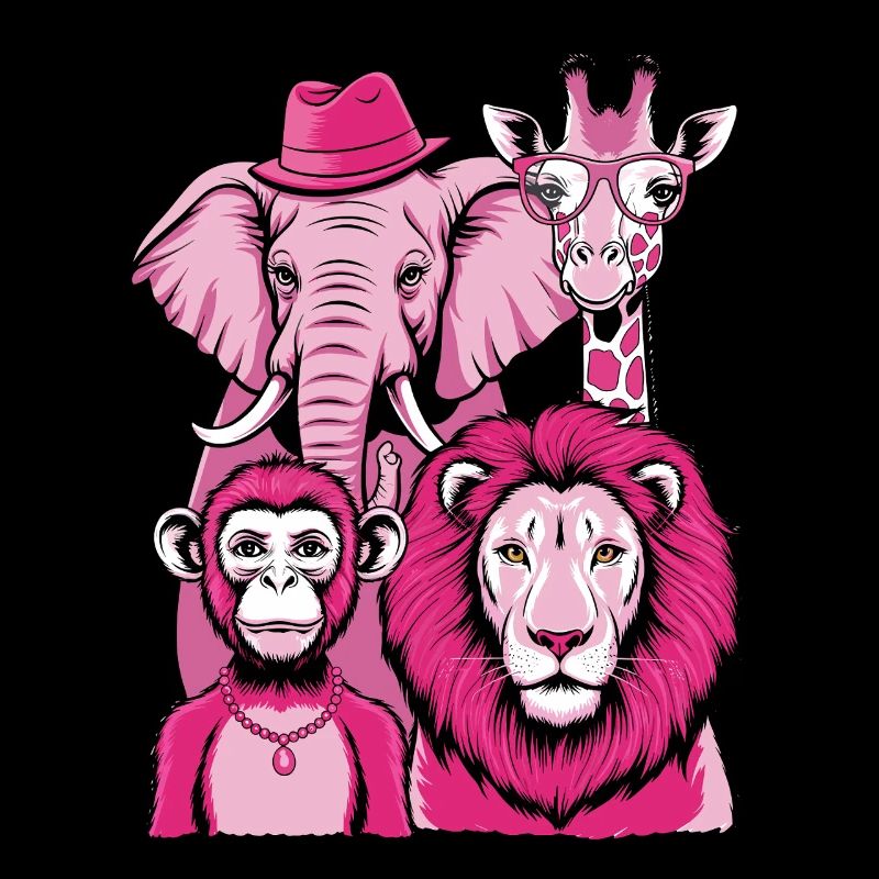 Elephant Monkey Lion Giraffe in Pink Look with Style
