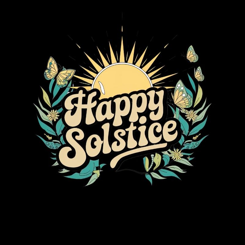 Happy Solstice Cute Boho Butterflies Sun Witchy Hi