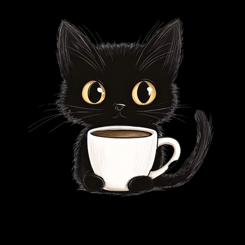 Chaton mignon avec du café - Style dessin animé