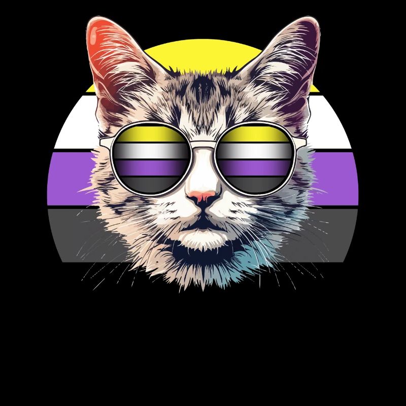Nonbinary Pride Cool Cat with Sunglasses Retro