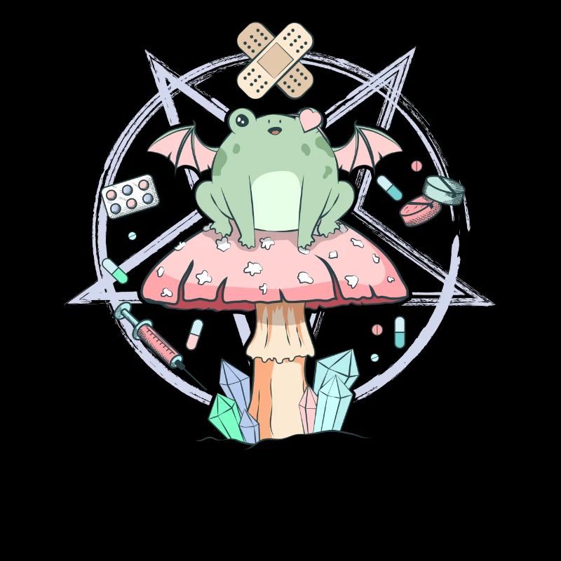Cottagecore Aesthetic Pastel Goth Frog Pentagram