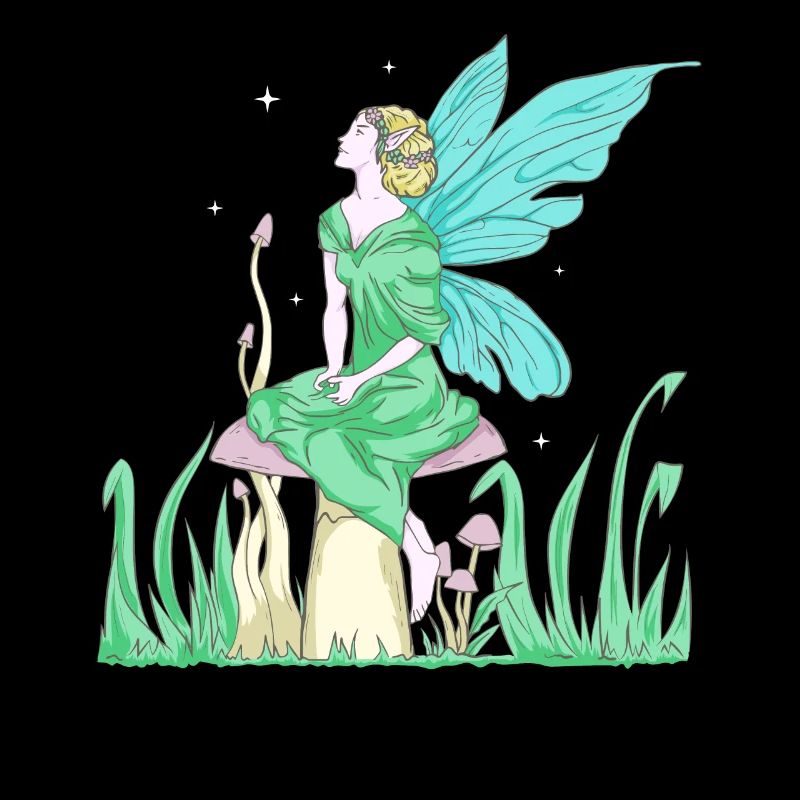Fairycore Esthétique Elfe Fée sur un champignon