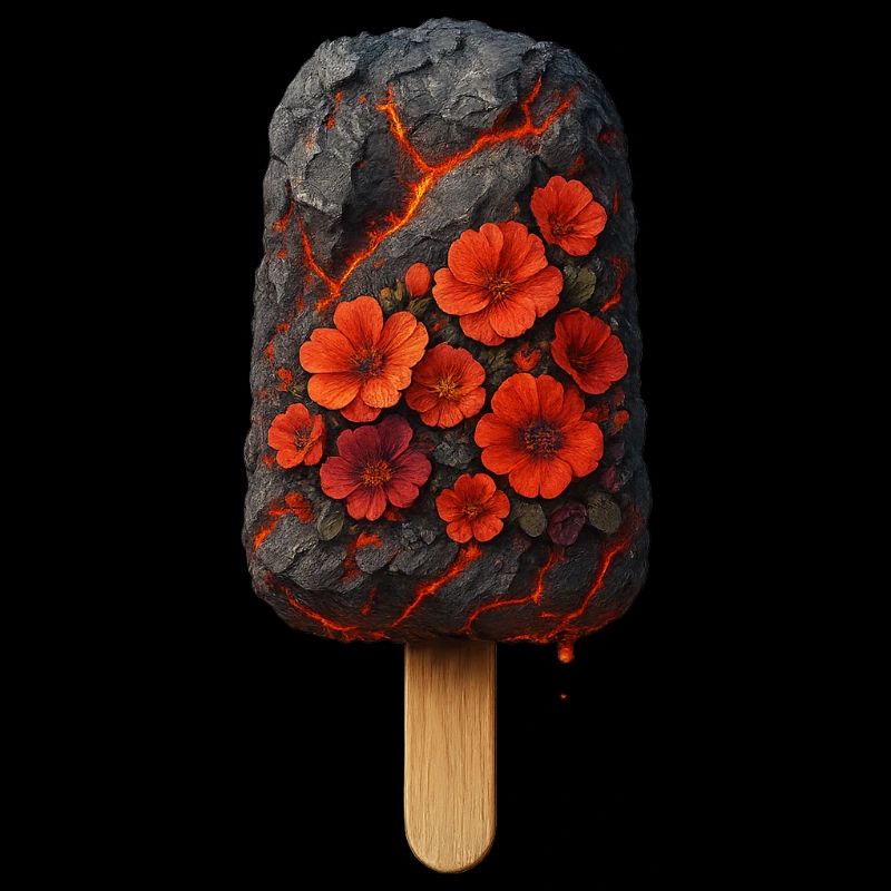 Surreales Lava-Eis mit Blüte