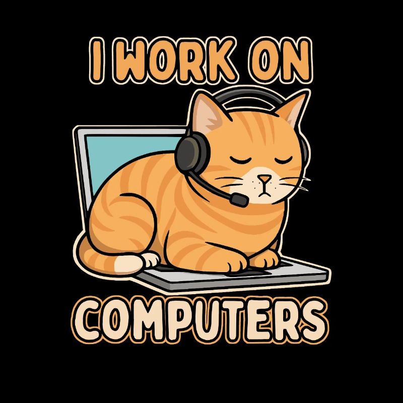 Funny IT Cat – I Work on Computers
