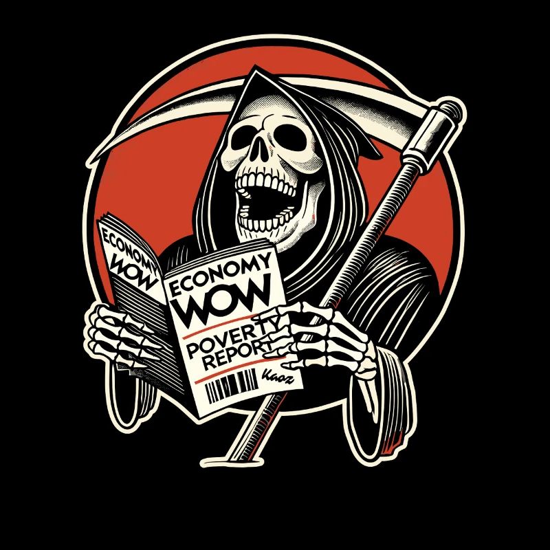 Grim Reaper lit un magazine d’affaires et rit