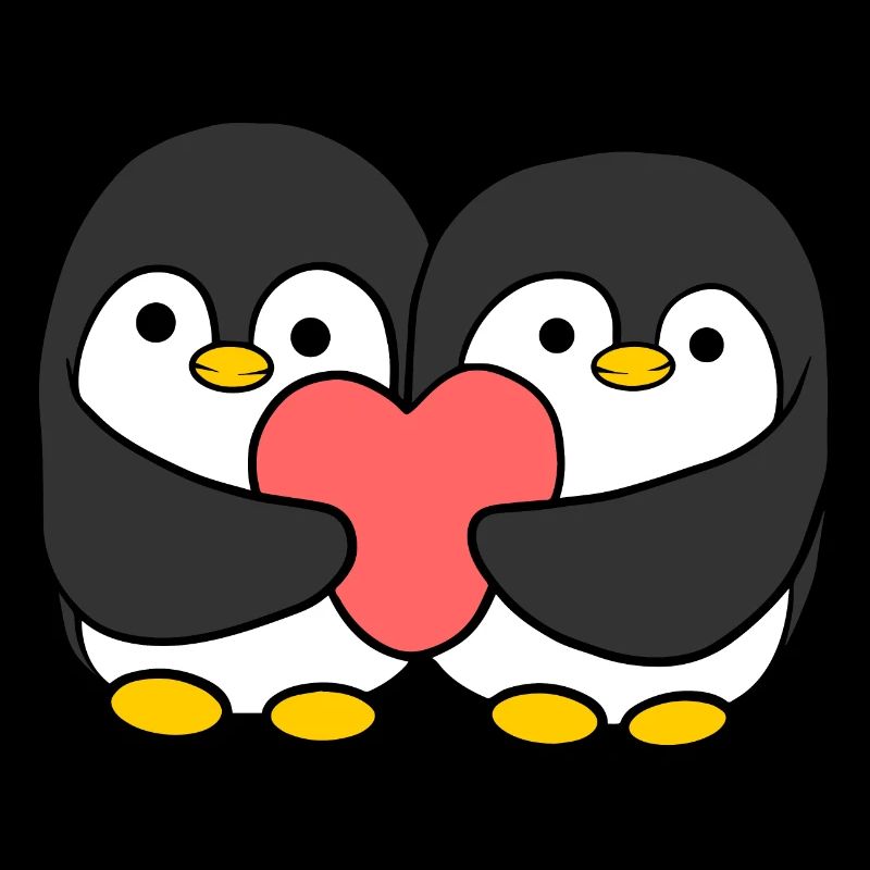 Comic Pinguin Paar das ein Herz hält