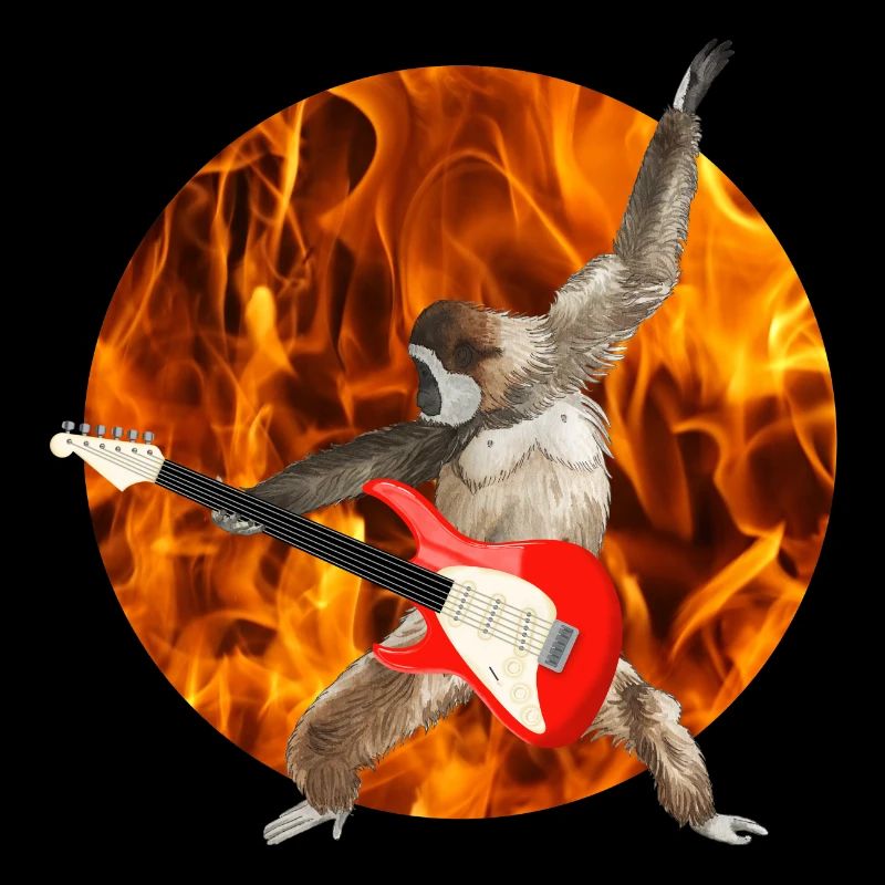 Monkey Whitebeard Gibbon Electric Guitar Fire Lets Rock