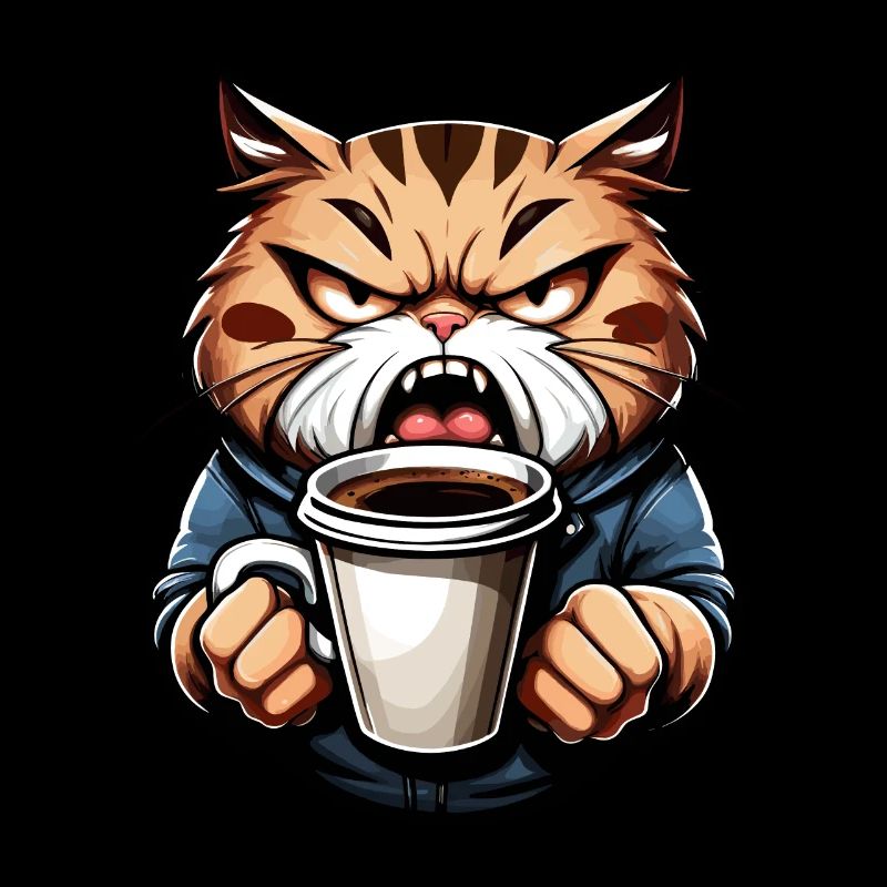 Chat en colère avec du café