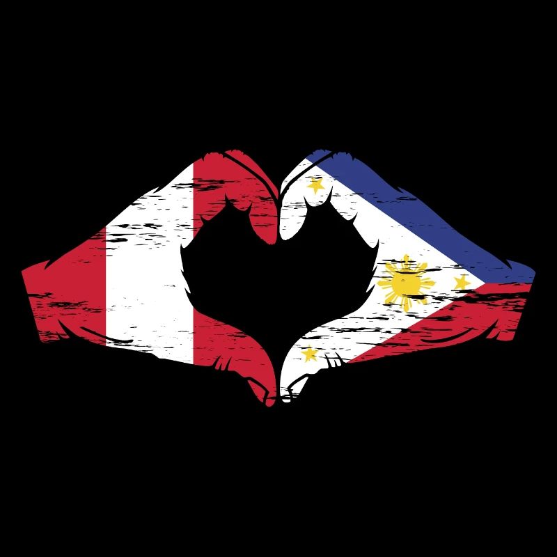Pérou Philippines Drapeau Mains Coeur Forme Utilisé