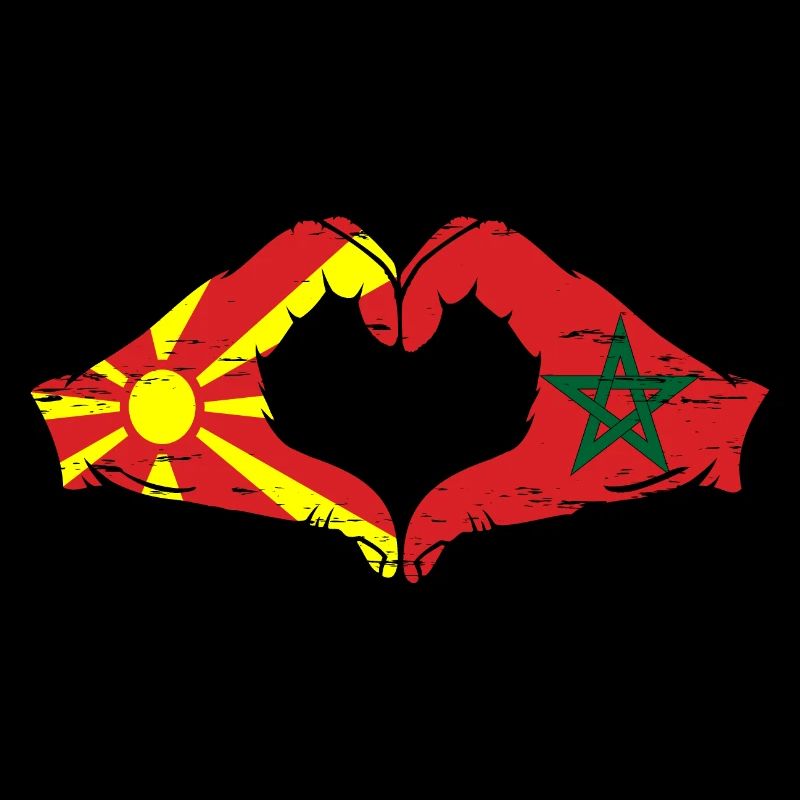 Macédoine Maroc drapeau mains forme de coeur utilisé