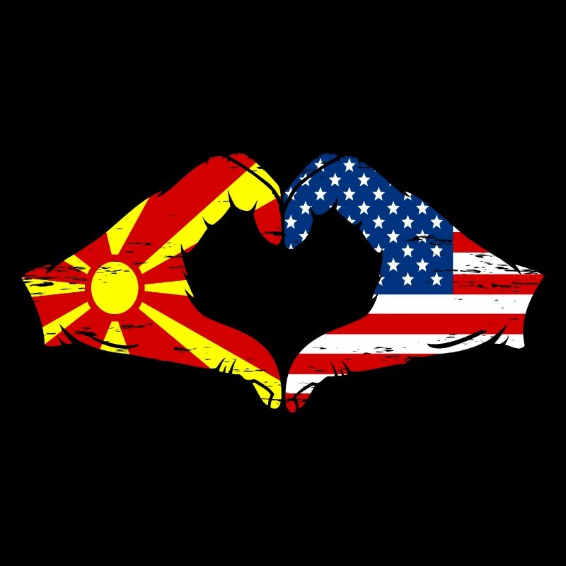 Macédoine États-Unis drapeau mains forme de coeur utilisé