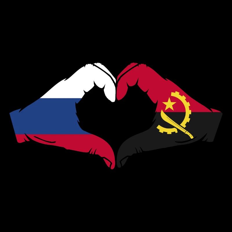 Russie Angola Drapeau Mains Coeur Forme