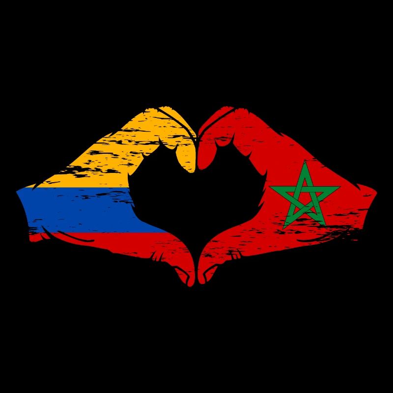Colombie Maroc Drapeau Mains Coeur Forme Utilisé