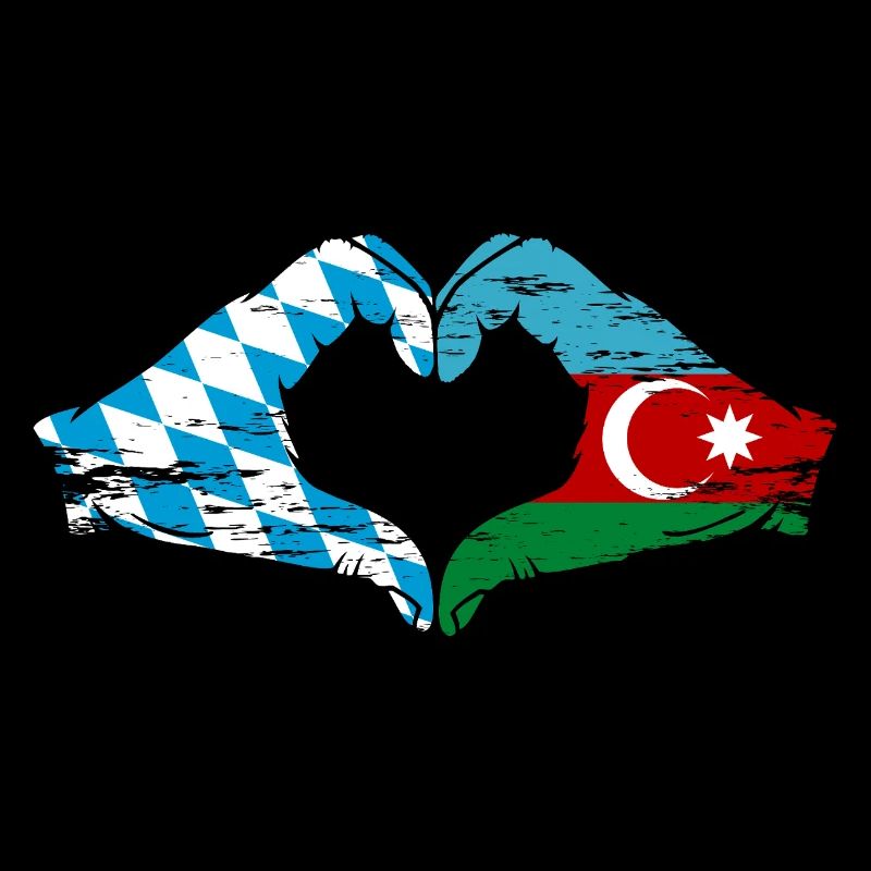 Bavière, Azerbaïdjan, Drapeau, Mains, Forme de coeur Utilisé