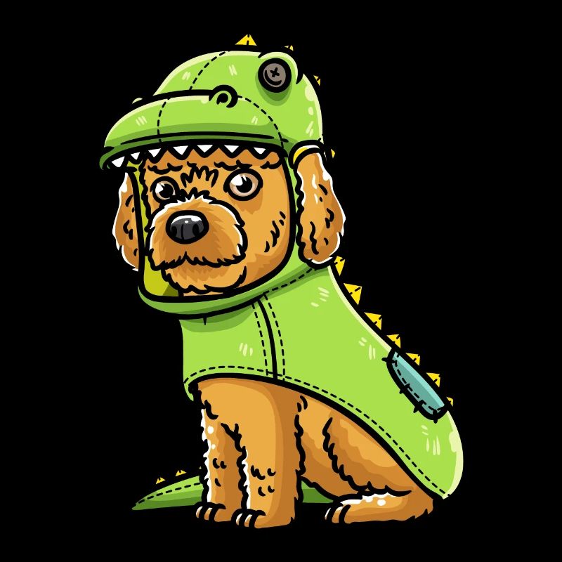 Cockapoo dog in dinosaur costume