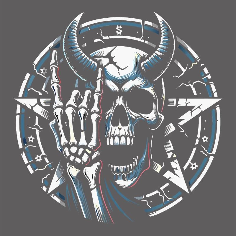 Skull with horns pentagram makes devil horns
