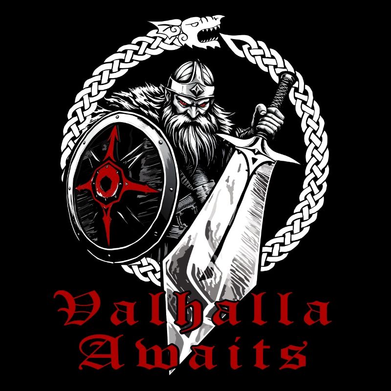 Fierce Viking Warrior with Helmet, Sword, Shield