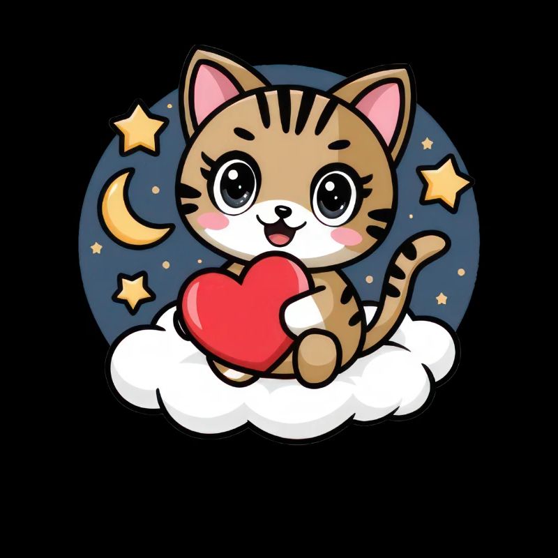 Cat with heart on cloud