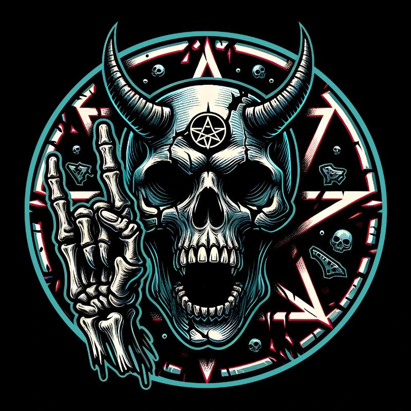 Skull with horns pentagram makes devil horns
