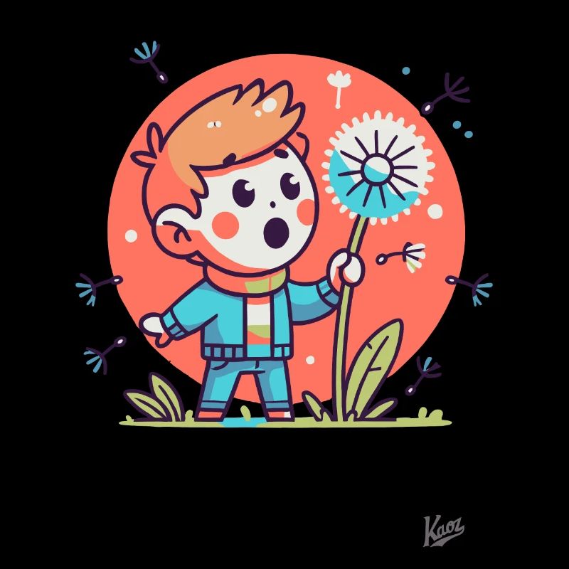 Boy, amazed at a dandelion