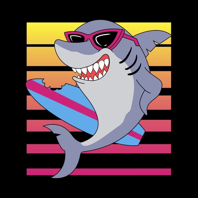 Planche de surf requin, design de surfeur amusant